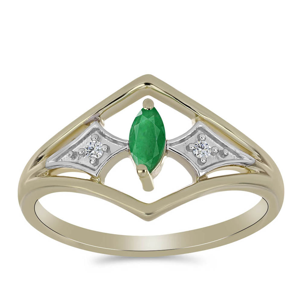 Inel din Argint 925 Placat cu Aur ( 2.69 grame ) cu Smarald Brazilian și Zircon Alb Natural 0.3 Carate 3 