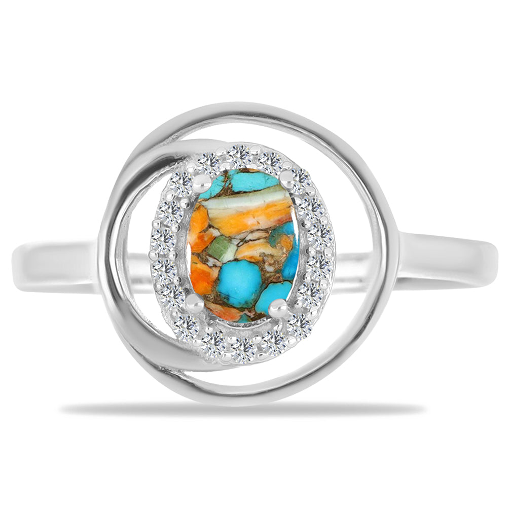 Inel din Argint 925 ( 2.89 grame ) cu Turcoaz Oyster și Zircon Alb 1.08 Carate 1 