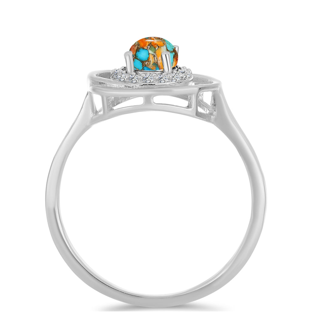 Inel din Argint 925 ( 2.89 grame ) cu Turcoaz Oyster și Zircon Alb 1.08 Carate 2 