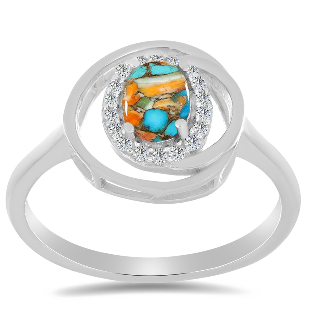 Inel din Argint 925 ( 2.89 grame ) cu Turcoaz Oyster și Zircon Alb 1.08 Carate