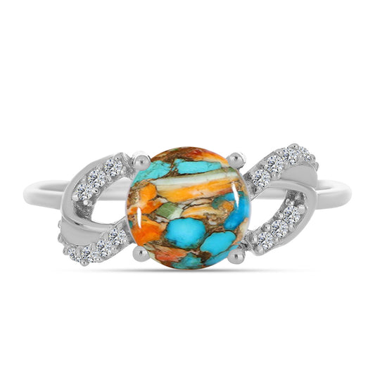 Inel din Argint 925 ( 2.01 grame ) cu Turcoaz Oyster și Zircon Alb 2.65 Carate