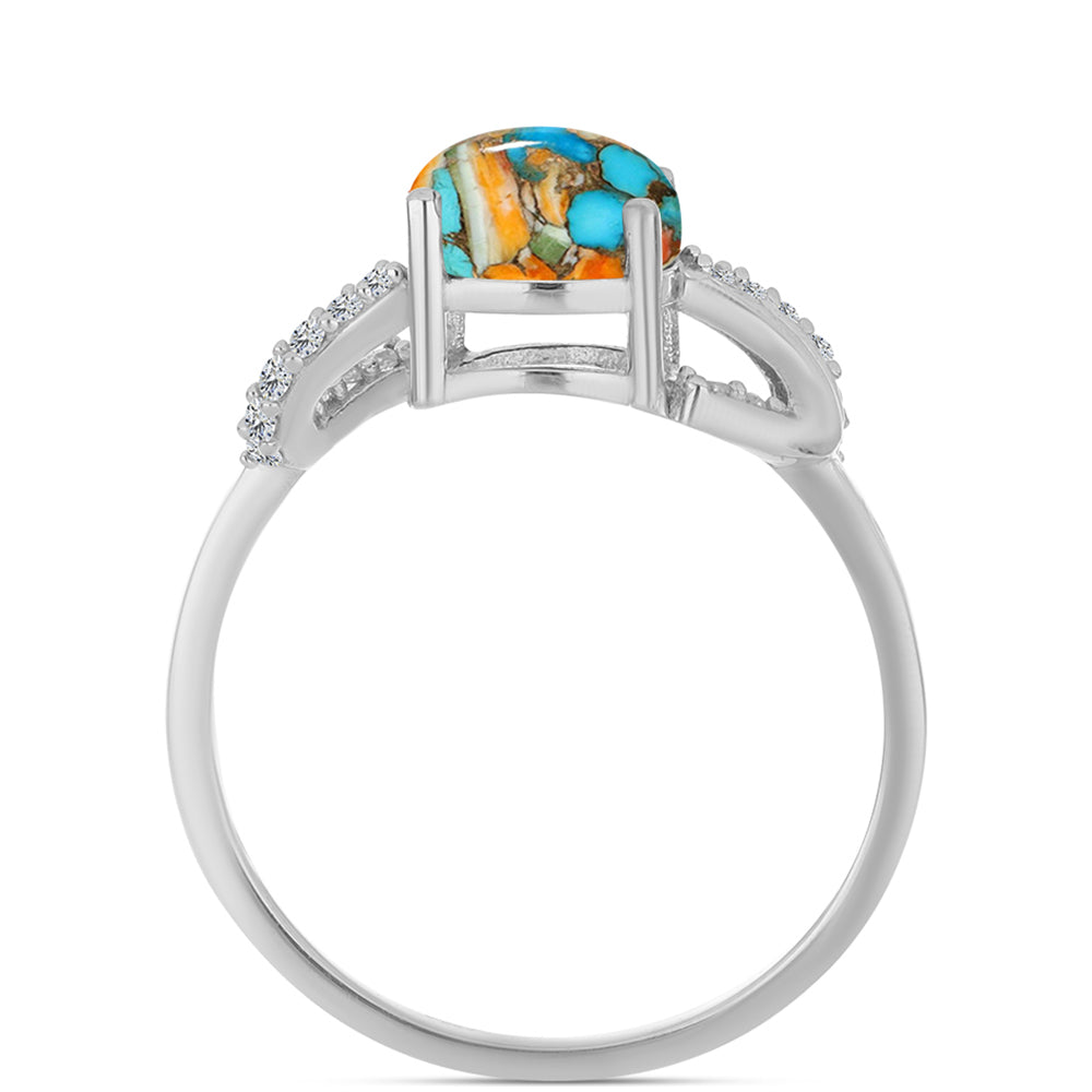 Inel din Argint 925 ( 2.01 grame ) cu Turcoaz Oyster și Zircon Alb 2.65 Carate 2 
