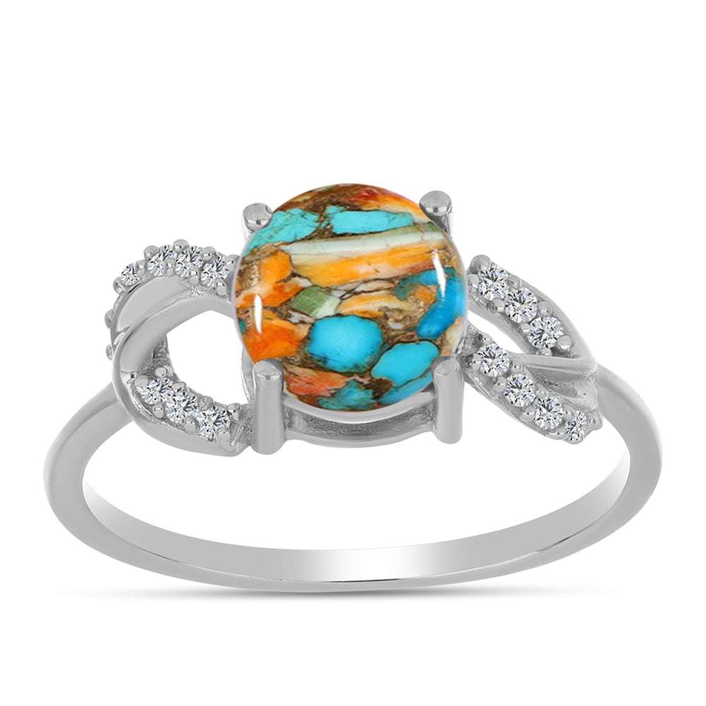 Inel din Argint 925 ( 2.01 grame ) cu Turcoaz Oyster și Zircon Alb 2.65 Carate 3 