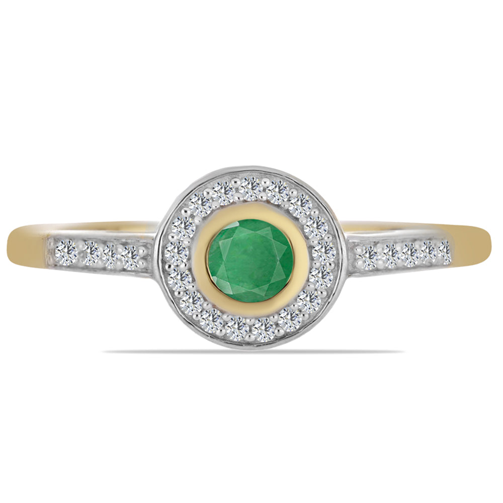 Inel din Argint 925 Placat cu Aur ( 2.14 grame ) cu Smarald Brazilian și Zircon Alb 0.57 Carate