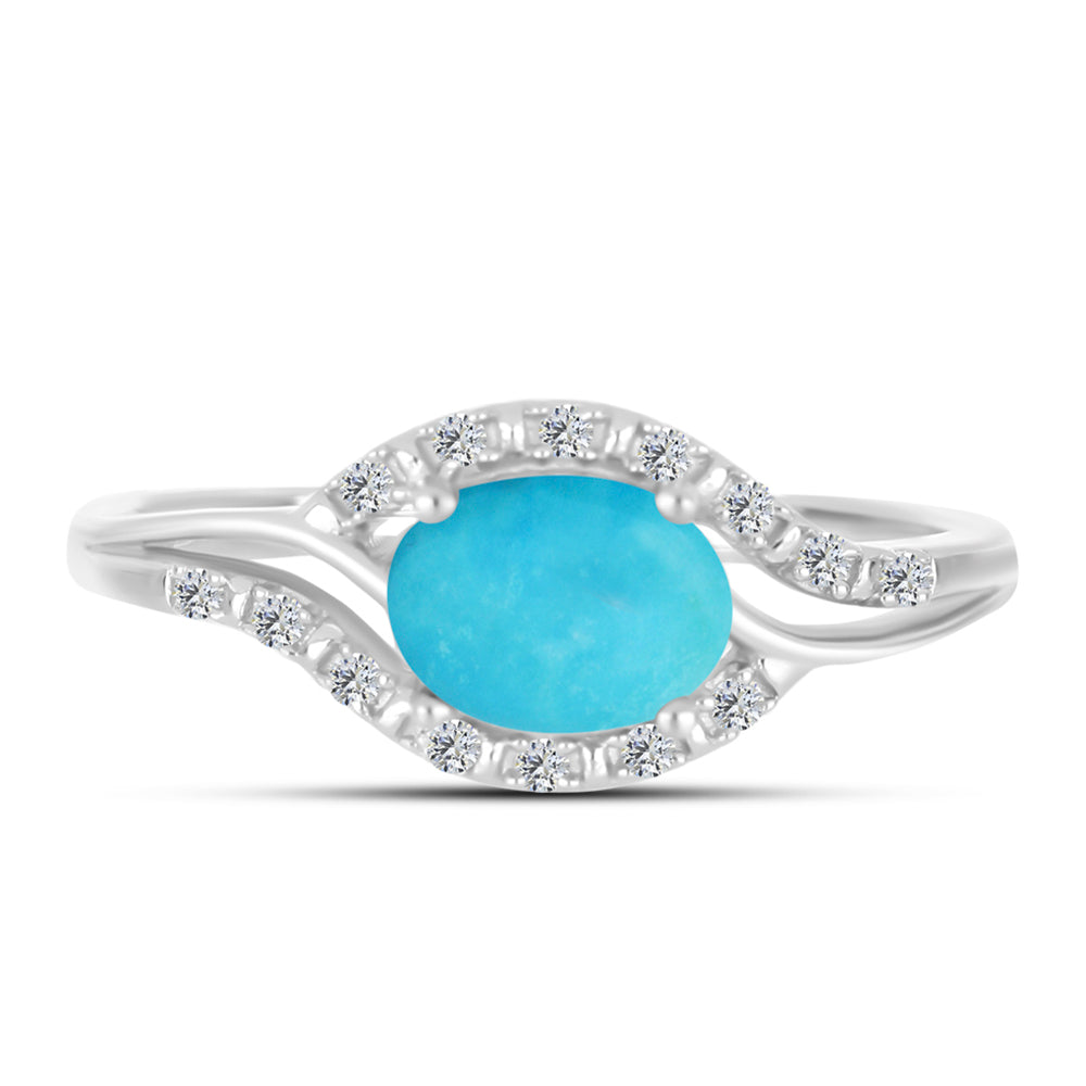 Inel din Argint 925 ( 2.15 grame ) cu Turcoaz ”Frumoasa Adormită” și Zircon Alb 1.17 Carate 1 