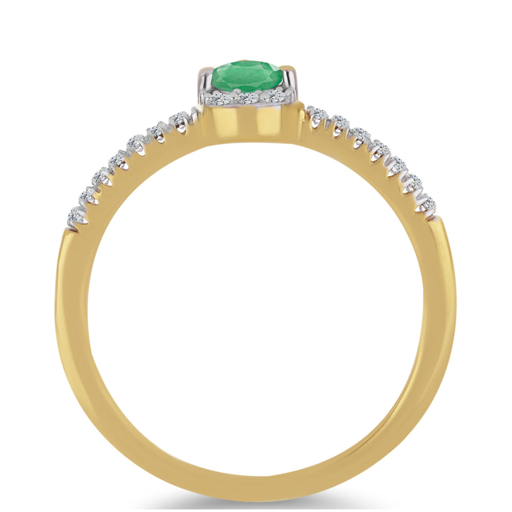 Inel din Argint 925 Placat cu Aur ( 2.07 grame ) cu Smarald Brazilian și Zircon Alb 0.61 Carate