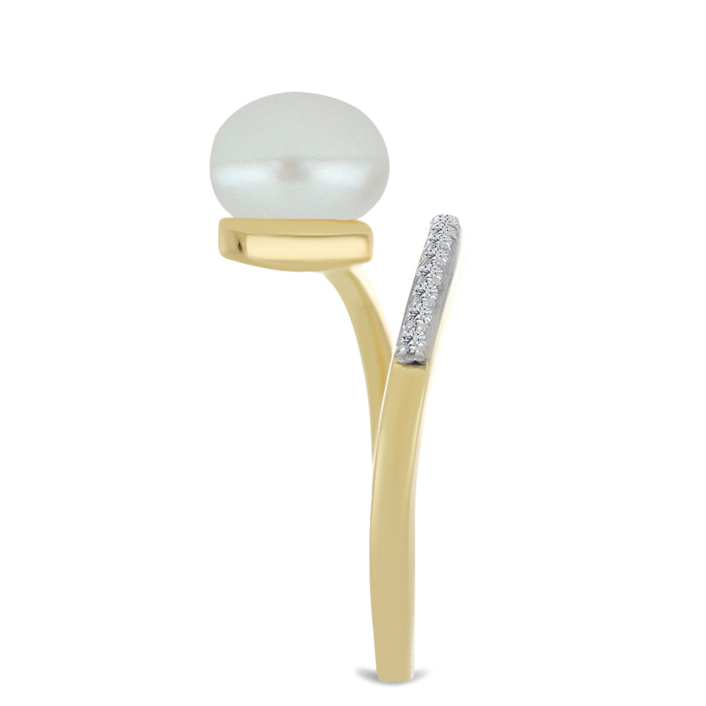 Inel din Argint 925 Placat cu Aur ( 2.04 grame ) cu Perlă de Apă Dulce Albă și Topaz Alb 6.97 Carate 4 