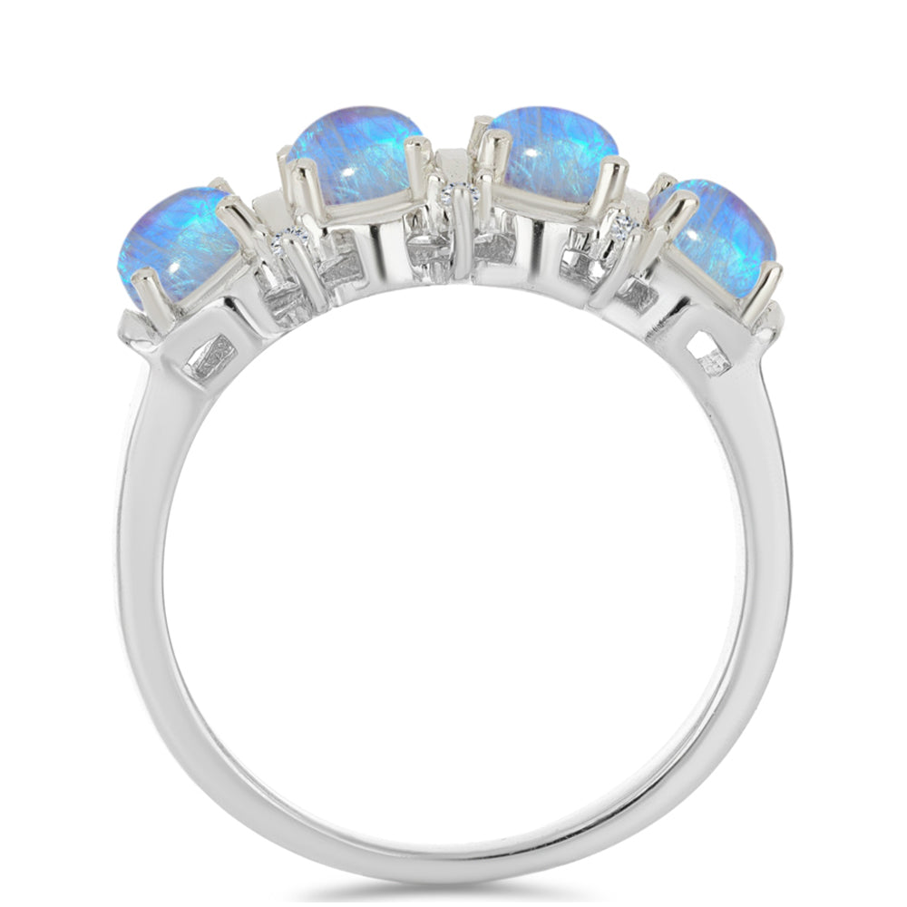 Inel din Argint 925 ( 3.27 grame ) cu Piatra Lunii Curcubeu și Zircon Alb 1.15 Carate 2 