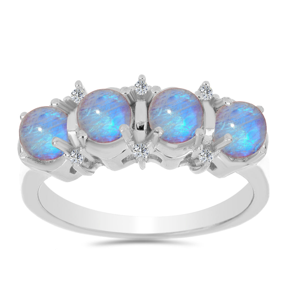 Inel din Argint 925 ( 3.27 grame ) cu Piatra Lunii Curcubeu și Zircon Alb 1.15 Carate 3 