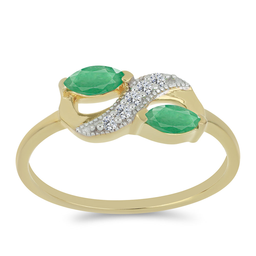 Inel din Argint 925 Placat cu Aur ( 2.34 grame ) cu Smarald Brazilian și Zircon Alb 0.58 Carate 3 
