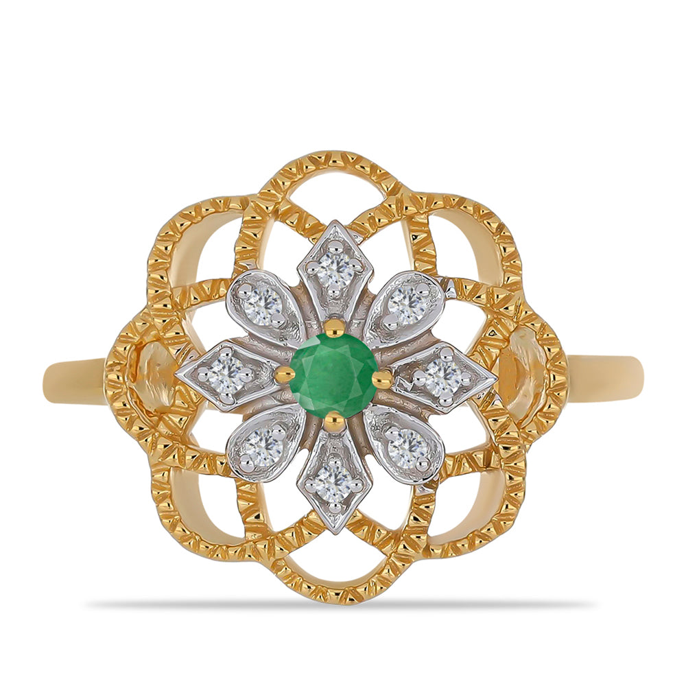 Inel din Argint 925 Placat cu Aur ( 3.37 grame ) cu Smarald Brazilian și Zircon Alb 0.26 Carate 1 