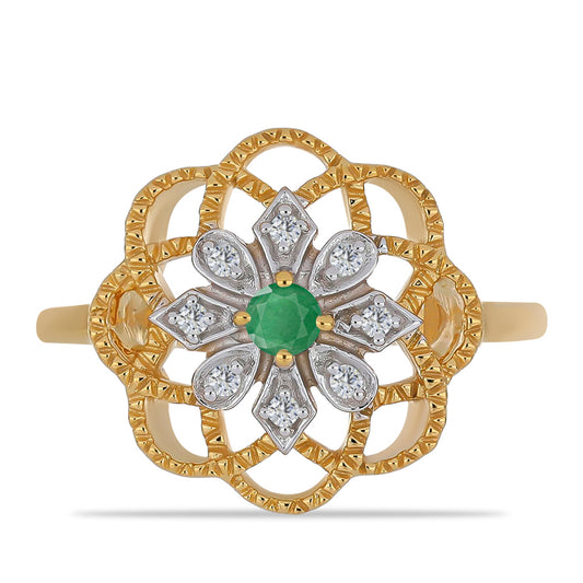 Inel din Argint 925 Placat cu Aur ( 3.37 grame ) cu Smarald Brazilian și Zircon Alb 0.26 Carate