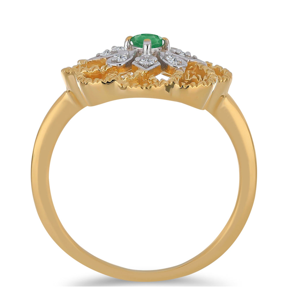 Inel din Argint 925 Placat cu Aur ( 3.37 grame ) cu Smarald Brazilian și Zircon Alb 0.26 Carate 2 