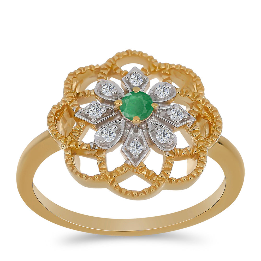 Inel din Argint 925 Placat cu Aur ( 3.37 grame ) cu Smarald Brazilian și Zircon Alb 0.26 Carate