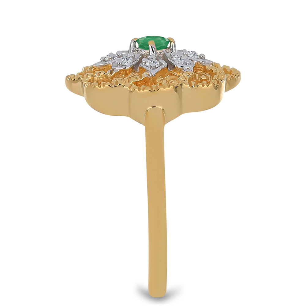 Inel din Argint 925 Placat cu Aur ( 3.37 grame ) cu Smarald Brazilian și Zircon Alb 0.26 Carate