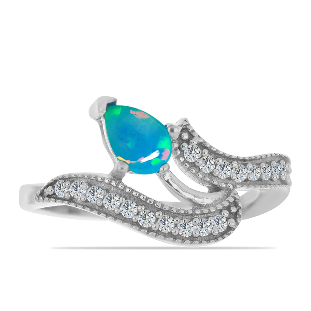 Inel din Argint 925 ( 2.34 grame ) cu Opal Etiopian și Zircon Alb 0.49 Carate