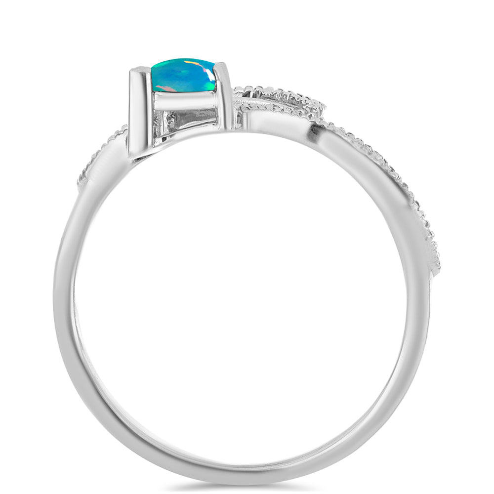 Inel din Argint 925 ( 2.34 grame ) cu Opal Etiopian și Zircon Alb 0.49 Carate 2 