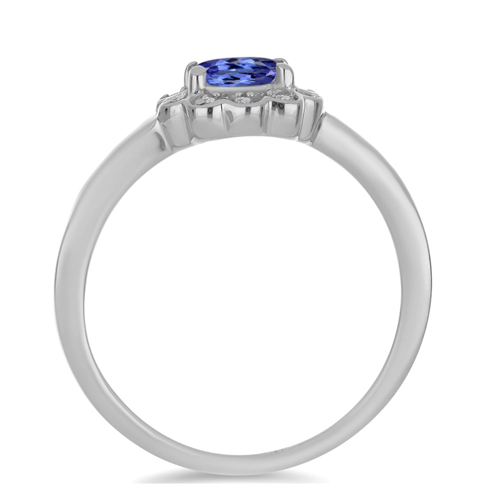Inel din Argint 925 ( 2.07 grame ) cu Tanzanit și Zircon Alb Natural 0.56 Carate 2 
