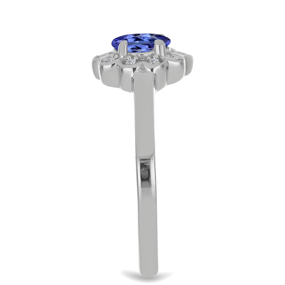 Inel din Argint 925 ( 2.07 grame ) cu Tanzanit și Zircon Alb Natural 0.56 Carate 4 