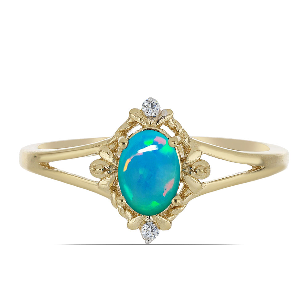 Inel din Argint 925 Placat cu Aur ( 2.3 grame ) cu Opal Etiopian și Zircon Alb 0.51 Carate 1 