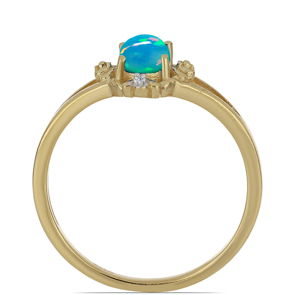 Inel din Argint 925 Placat cu Aur ( 2.3 grame ) cu Opal Etiopian și Zircon Alb 0.51 Carate 2 