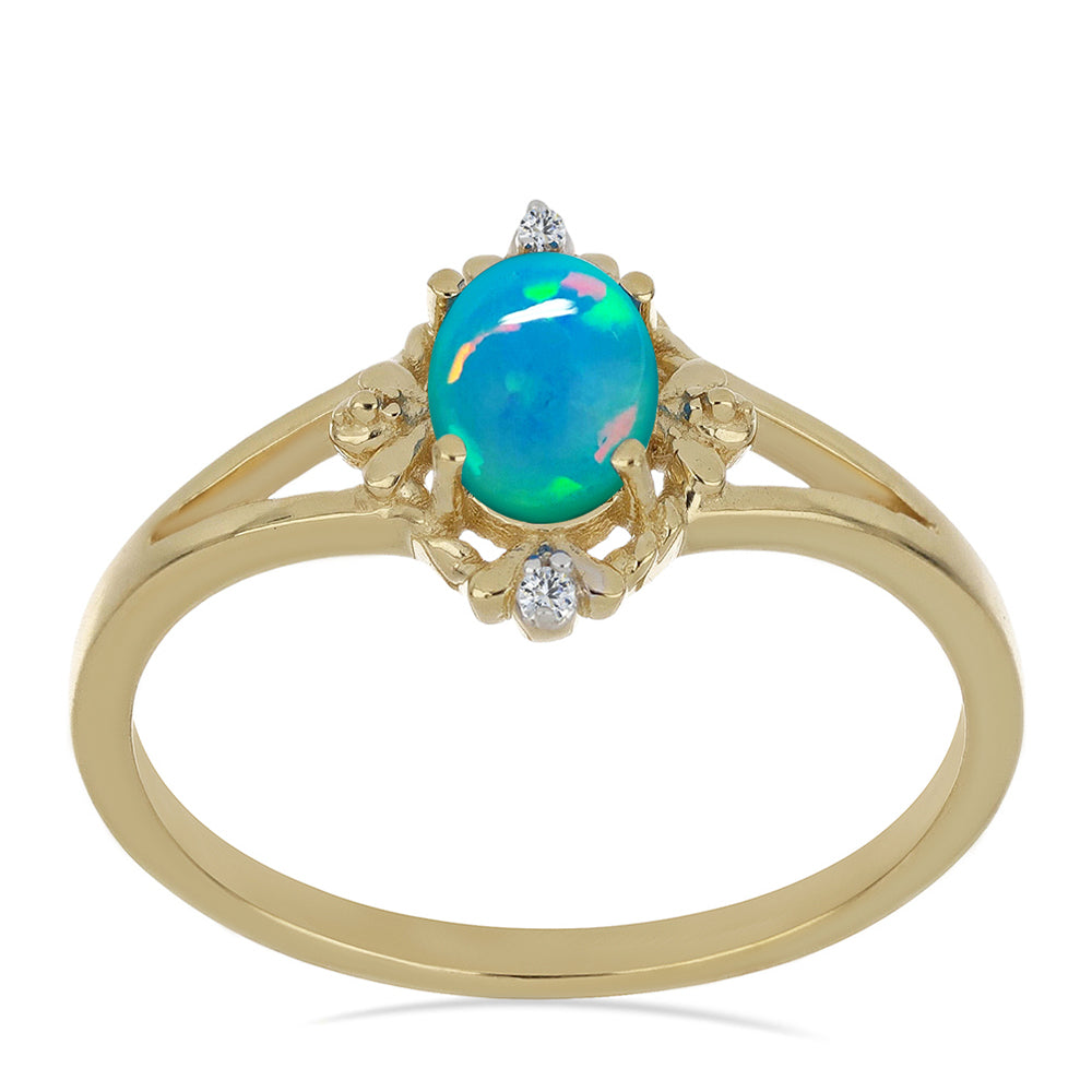 Inel din Argint 925 Placat cu Aur ( 2.3 grame ) cu Opal Etiopian și Zircon Alb 0.51 Carate 3 