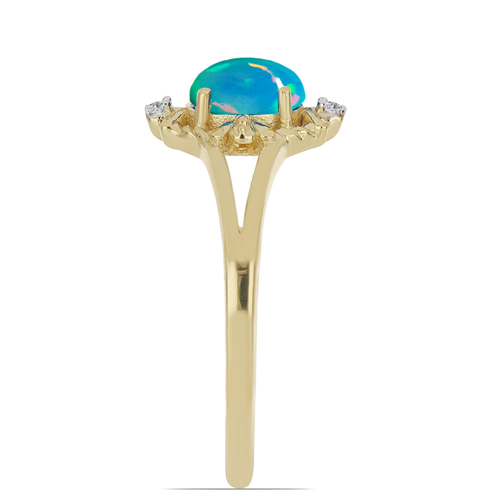 Inel din Argint 925 Placat cu Aur ( 2.3 grame ) cu Opal Etiopian și Zircon Alb 0.51 Carate 4 