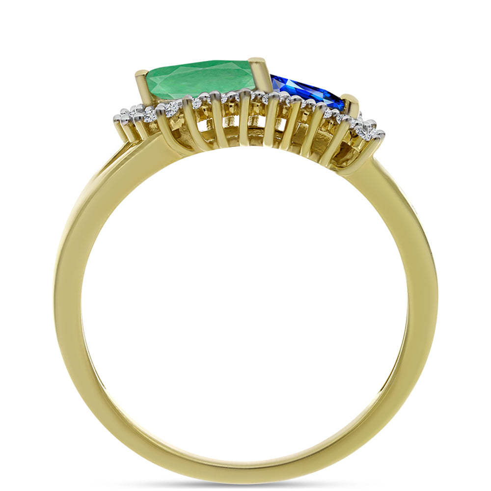Inel din Argint 925 Placat cu Aur ( 2.71 grame ) cu Safir Albastru Australian și Smarald Brazilian 1.28 Carate 2 