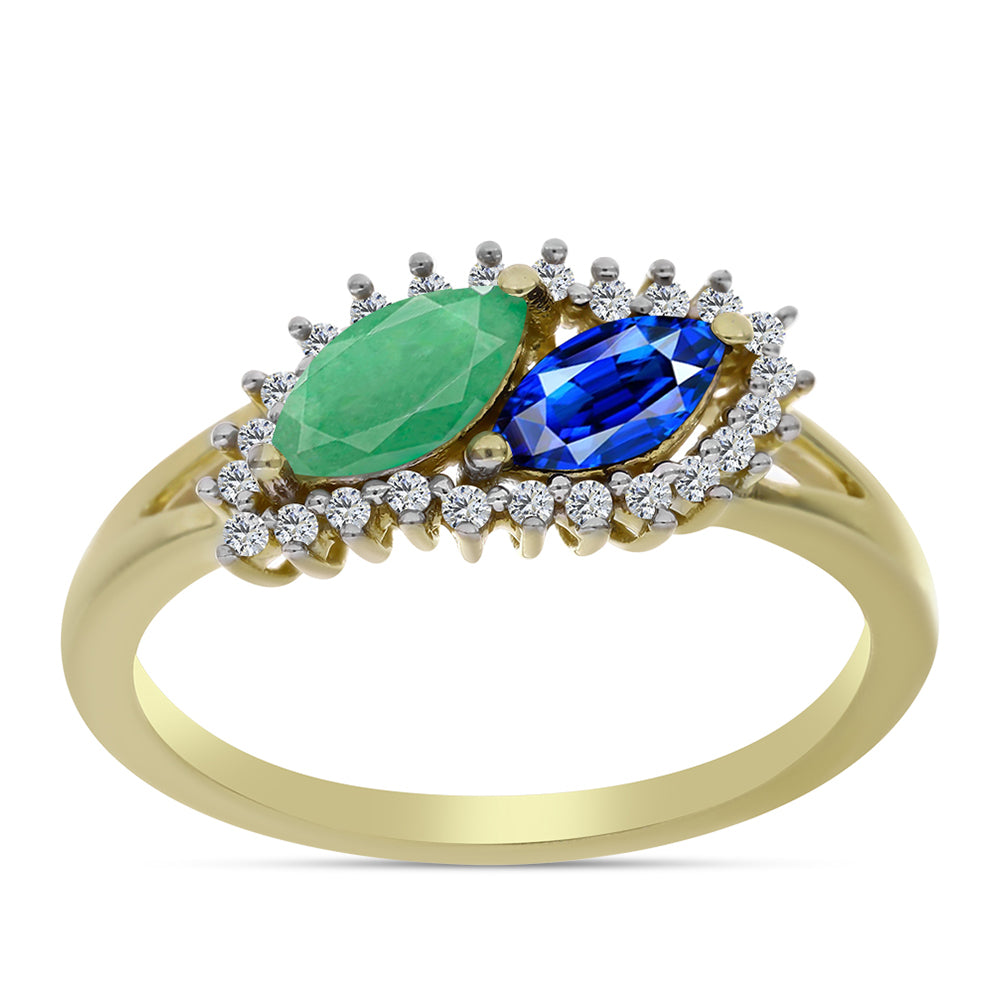 Inel din Argint 925 Placat cu Aur ( 2.71 grame ) cu Safir Albastru Australian și Smarald Brazilian 1.28 Carate 3 