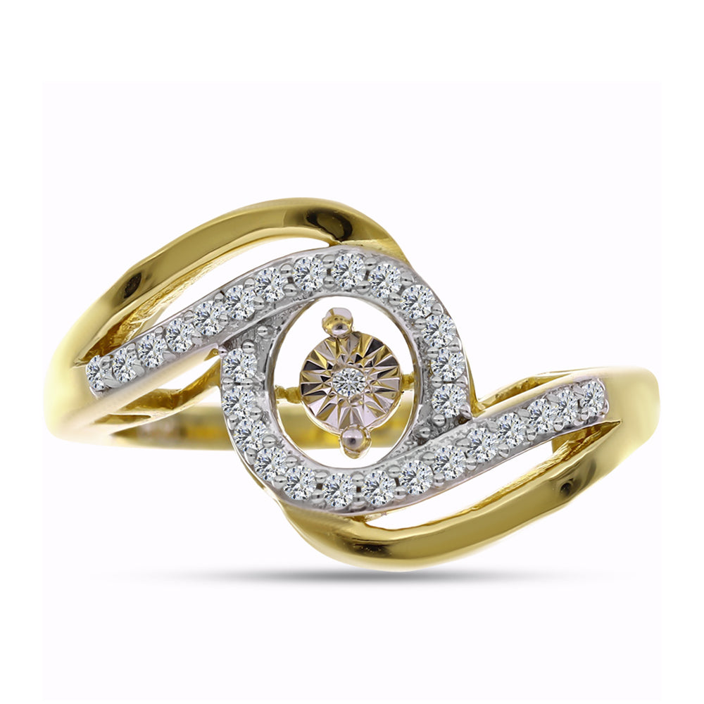 Inel din Argint 925 Placat cu Aur ( 3.9 grame ) cu Diamant Alb și Zircon Alb 0.31 Carate 1 