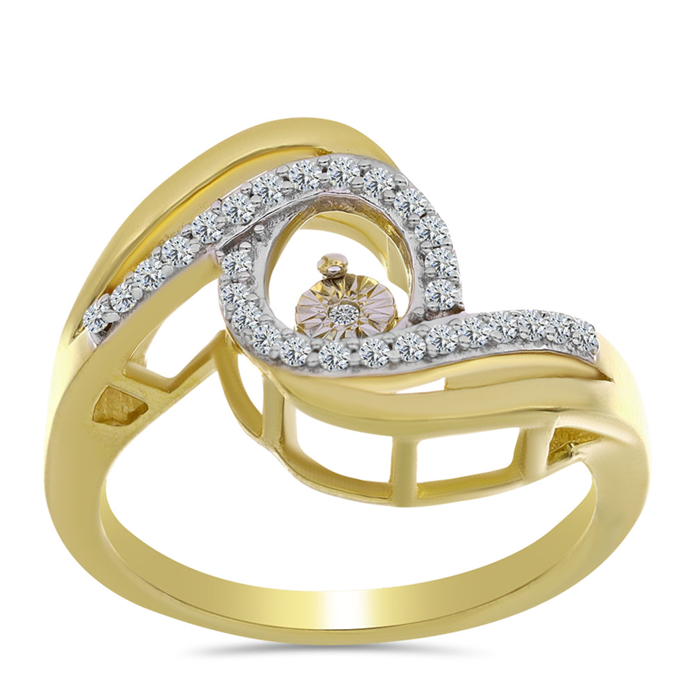 Inel din Argint 925 Placat cu Aur ( 3.9 grame ) cu Diamant Alb și Zircon Alb 0.31 Carate 3 