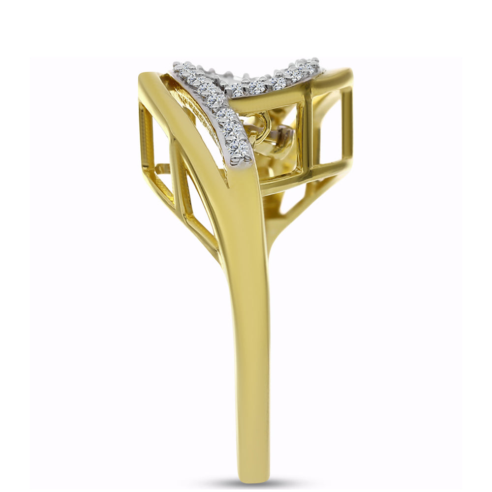 Inel din Argint 925 Placat cu Aur ( 3.9 grame ) cu Diamant Alb și Zircon Alb 0.31 Carate 4 