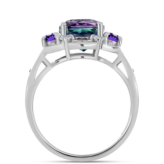 Inel din Argint 925 ( 3.8 grame ) cu Fluorit Zebra și Ametist Marocan 3.54 Carate