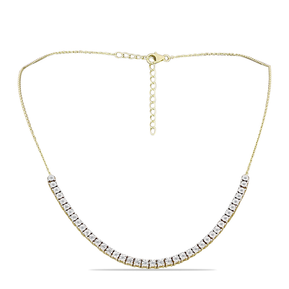 Colier din Argint 925 Placat cu Aur ( 11.35 grame ) cu Diamant Alb și Topaz Alb 0.28 Carate 1 