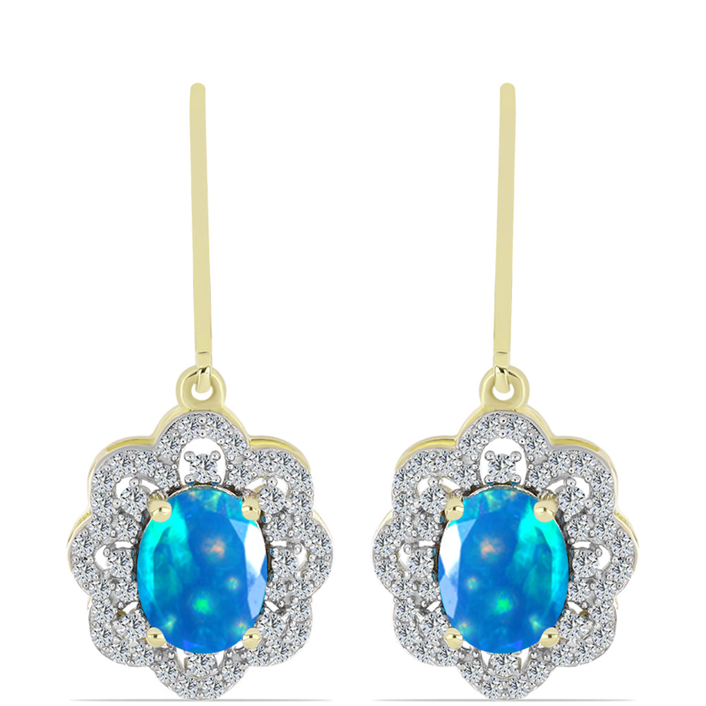 Cercei din Argint 925 Placat cu Aur ( 3.99 grame ) cu Opal Etiopian ”Paradis” și Topaz Alb 3.19 Carate