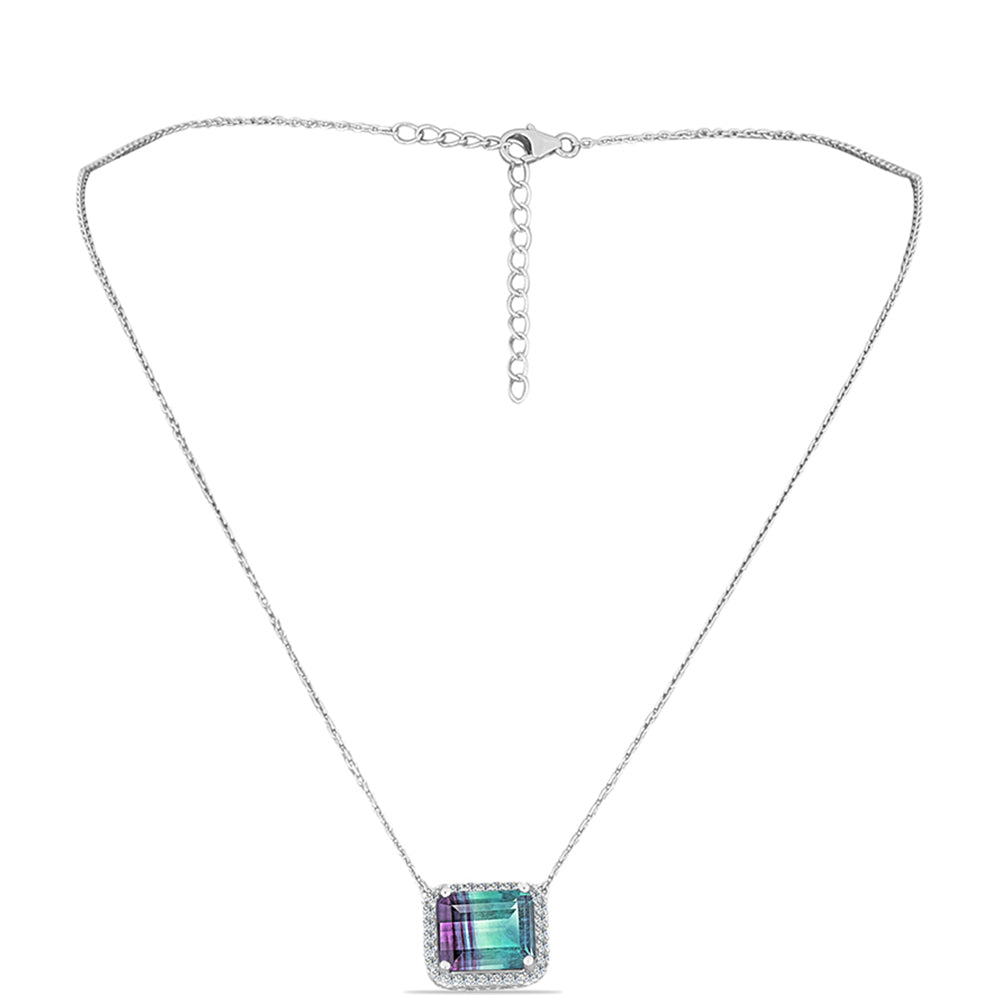 Colier din Argint 925 ( 4.26 grame ) cu Fluorit Zebra și Topaz Alb 7.77 Carate