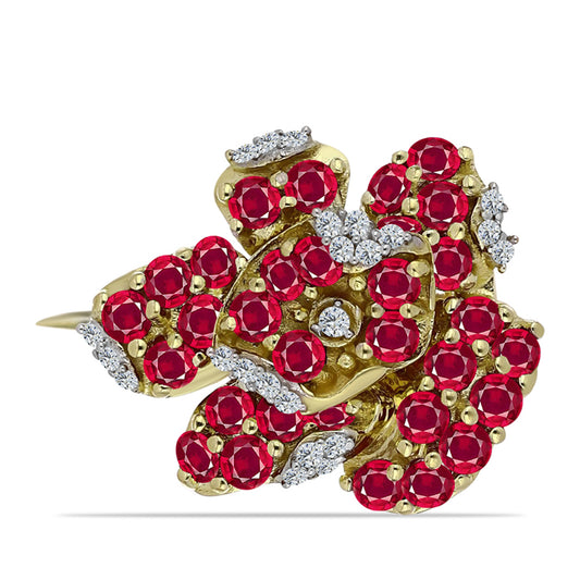 Broşă din Argint 925 Placat cu Aur ( 2.64 grame ) cu Rubin Malagasy și Topaz Alb 1.8 Carate