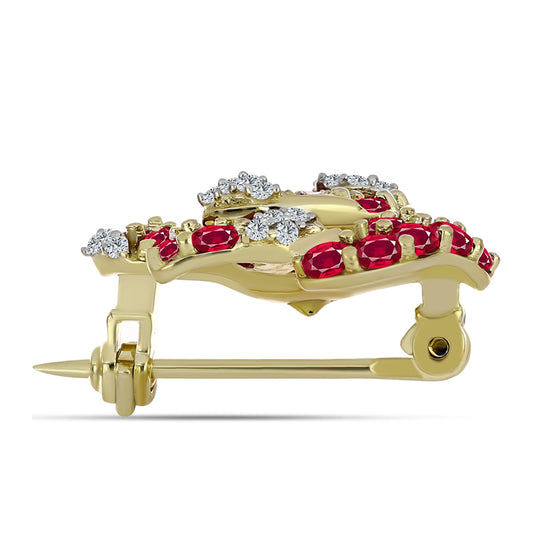 Broşă din Argint 925 Placat cu Aur ( 2.64 grame ) cu Rubin Malagasy și Topaz Alb 1.8 Carate