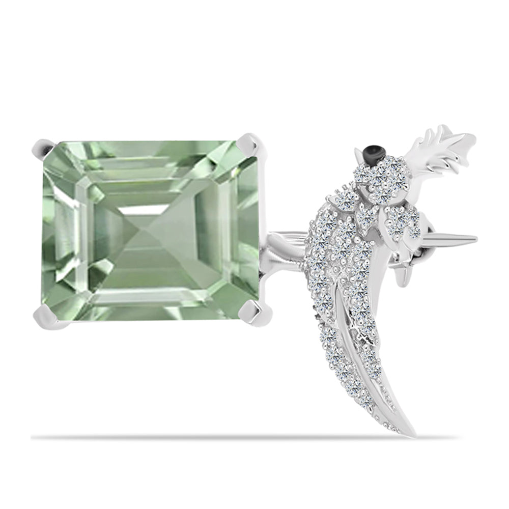 Broşă din Argint 925 ( 3.19 grame ) cu Ametist Verde și Topaz Alb 5.4 Carate 1 