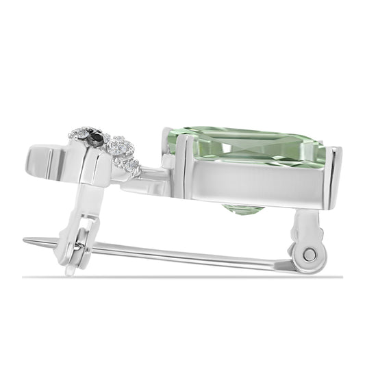 Broşă din Argint 925 ( 3.19 grame ) cu Ametist Verde și Topaz Alb 5.4 Carate