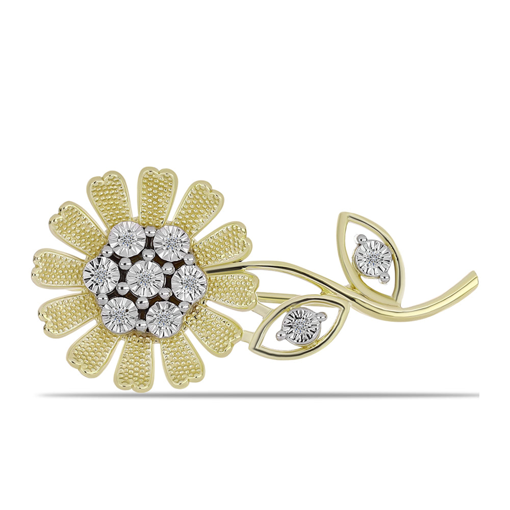 Broşă din Argint 925 Placat cu Aur ( 4.06 grame ) cu Diamant Alb 0.05 Carate 1 