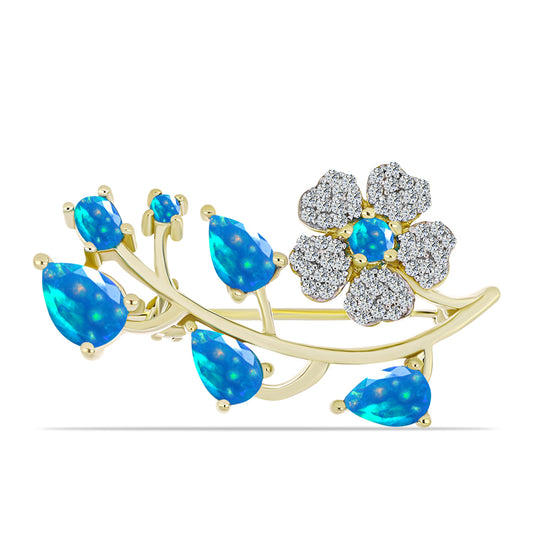 Broşă din Argint 925 Placat cu Aur ( 3.68 grame ) cu Opal Etiopian ”Paradis” și Topaz Alb 1.74 Carate