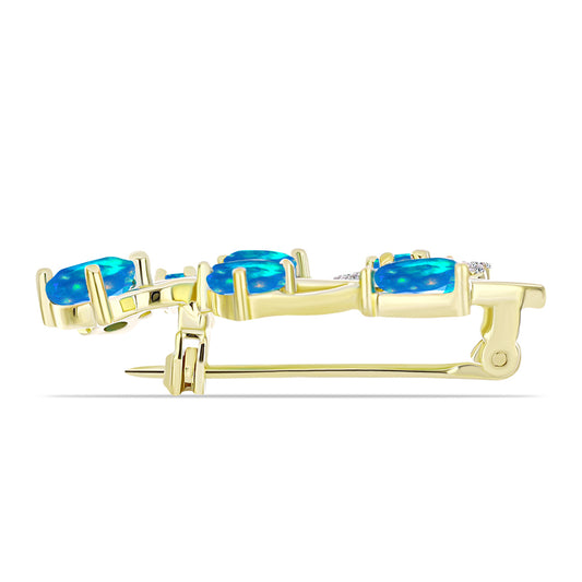 Broşă din Argint 925 Placat cu Aur ( 3.68 grame ) cu Opal Etiopian ”Paradis” și Topaz Alb 1.74 Carate