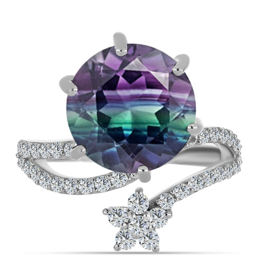 Inel din Argint 925 ( 3.43 grame ) cu Fluorit Zebra și Topaz Alb 8.57 Carate