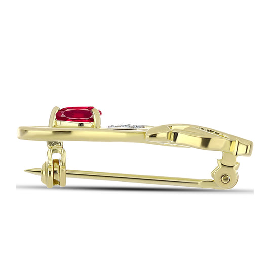 Broşă din Argint 925 Placat cu Aur ( 2.07 grame ) cu Rubin Malagasy și Topaz Alb 0.5 Carate