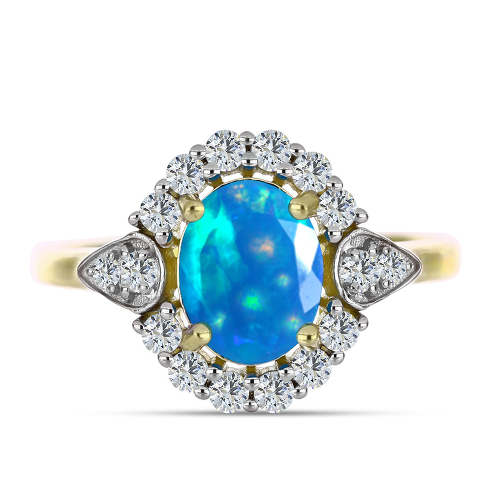 Inel din Argint 925 Placat cu Aur ( 2.85 grame ) cu Opal Etiopian ”Paradis” și Topaz Alb 1.64 Carate 1 
