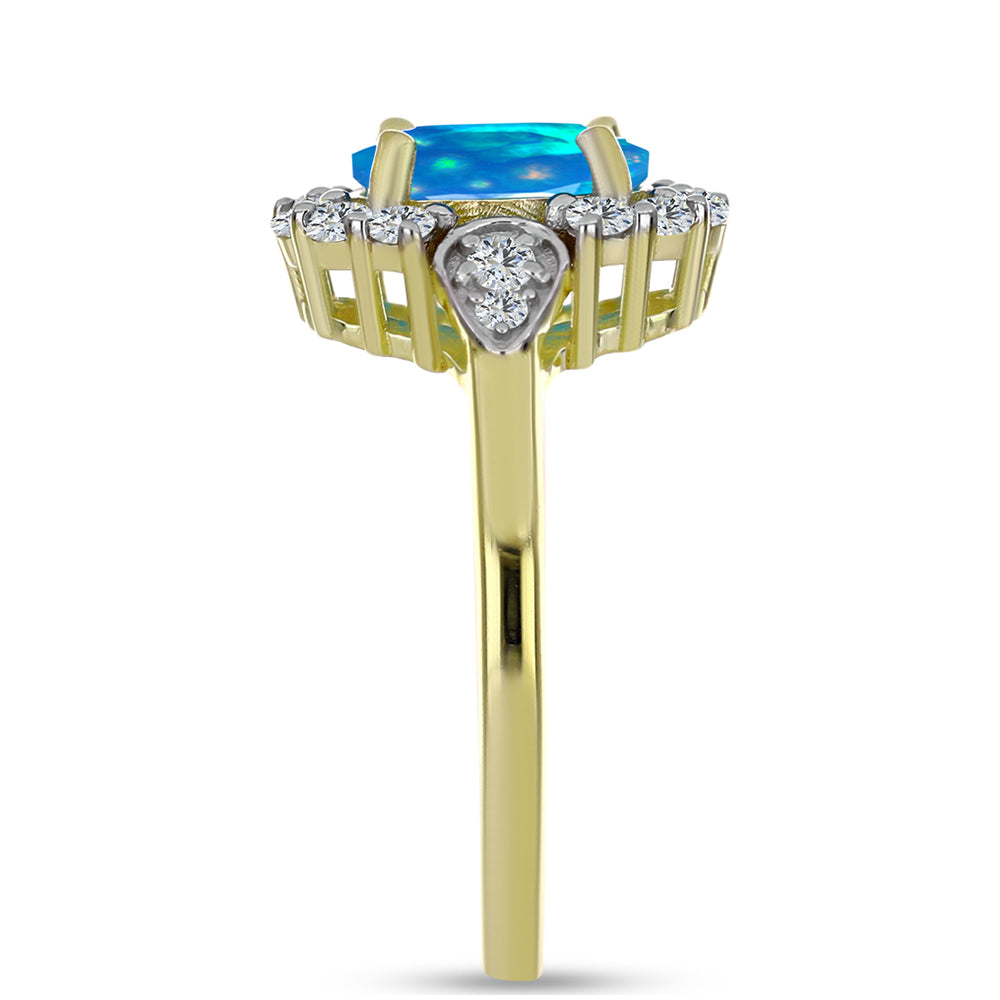 Inel din Argint 925 Placat cu Aur ( 2.85 grame ) cu Opal Etiopian ”Paradis” și Topaz Alb 1.64 Carate 4 