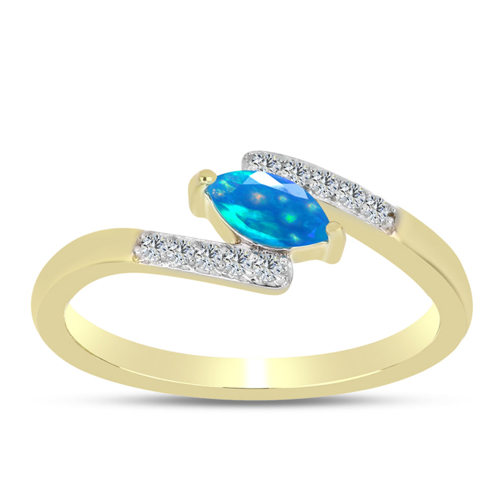 Inel din Argint 925 Placat cu Aur ( 1.84 grame ) cu Opal Etiopian ”Paradis” și Topaz Alb 0.23 Carate 3 