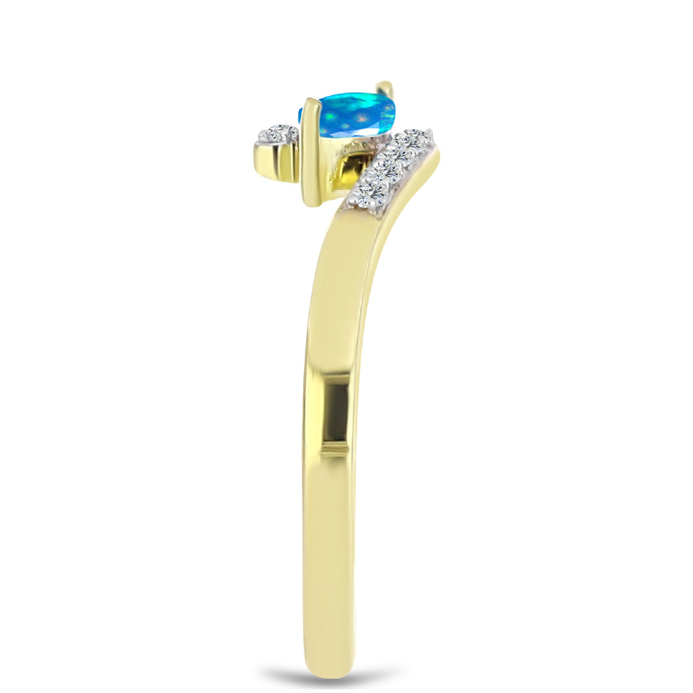 Inel din Argint 925 Placat cu Aur ( 1.84 grame ) cu Opal Etiopian ”Paradis” și Topaz Alb 0.23 Carate 4 