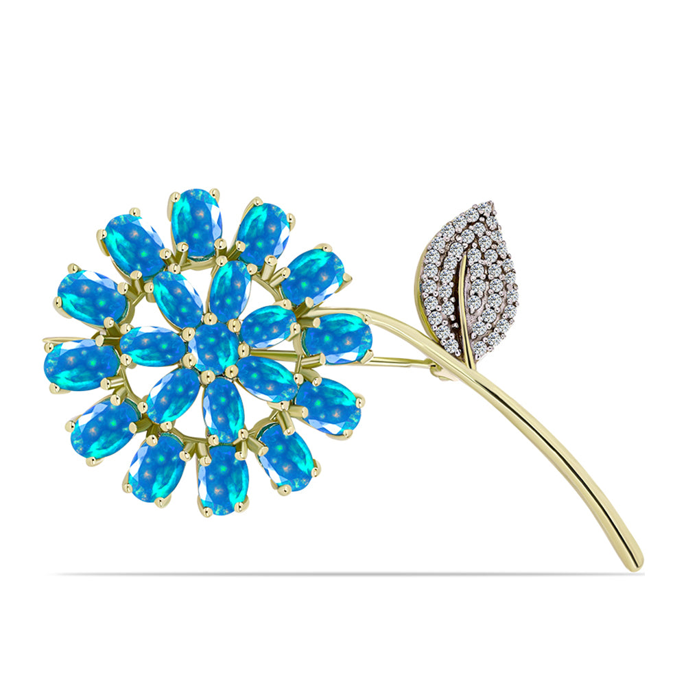 Broşă din Argint 925 Placat cu Aur ( 6.59 grame ) cu Opal Etiopian ”Paradis” și Topaz Alb 4.72 Carate